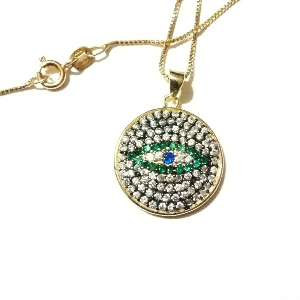 Evil eye pendant 14k over silver